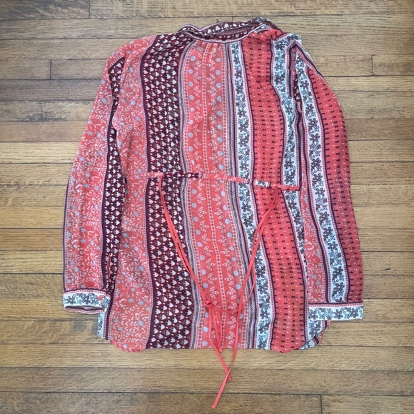 Free People moonlight miles coral patterned sheer blouse Size Large Boho - Picture 9 of 9